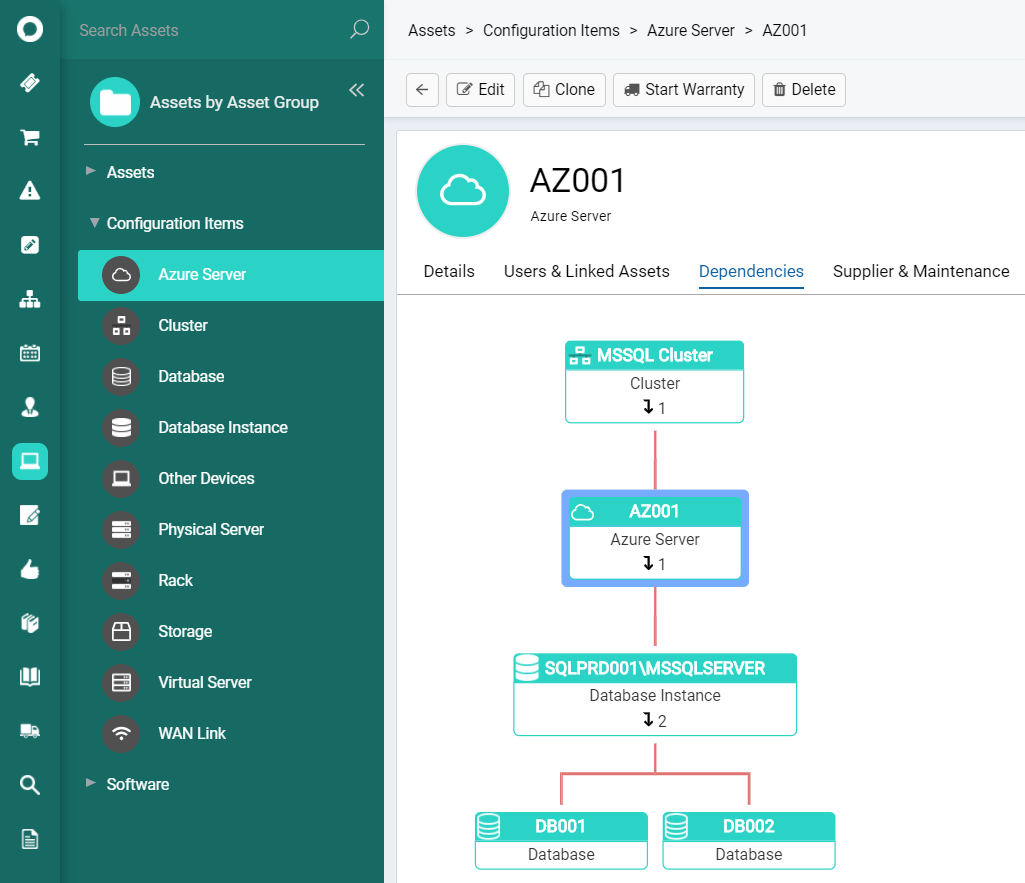 Afbeelding van HaloITSM-interface met geïntegreerde CMDB voor CI-beheer.